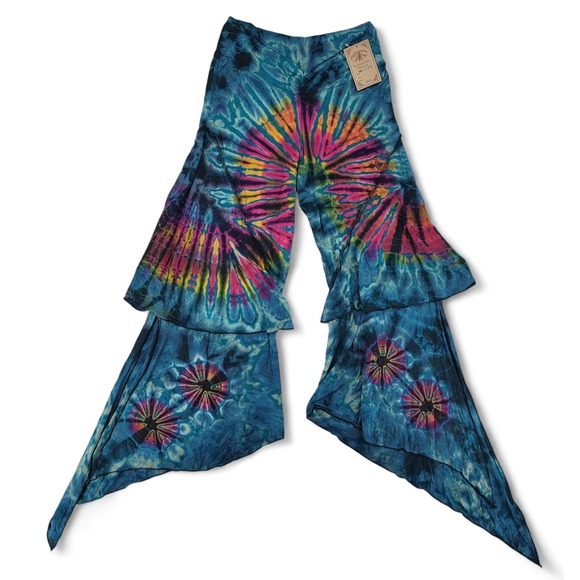 Kathmandu Imports Tie Dye Fairy Pants M/L Boho Festival Wide Leg Flare NWT Nepal - Picture 1 of 6